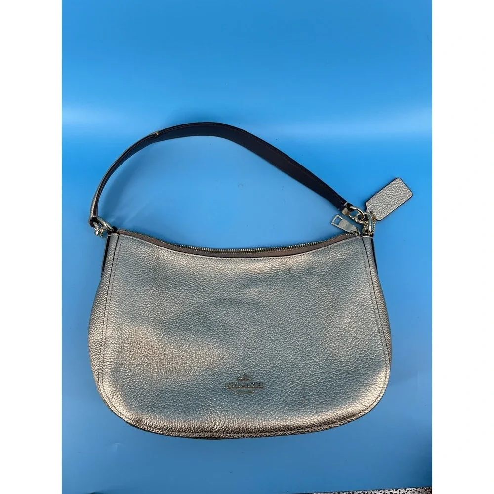 COACH Champagne Gold Metallic Leather Shoulder Bag Purse Handbag – Designer